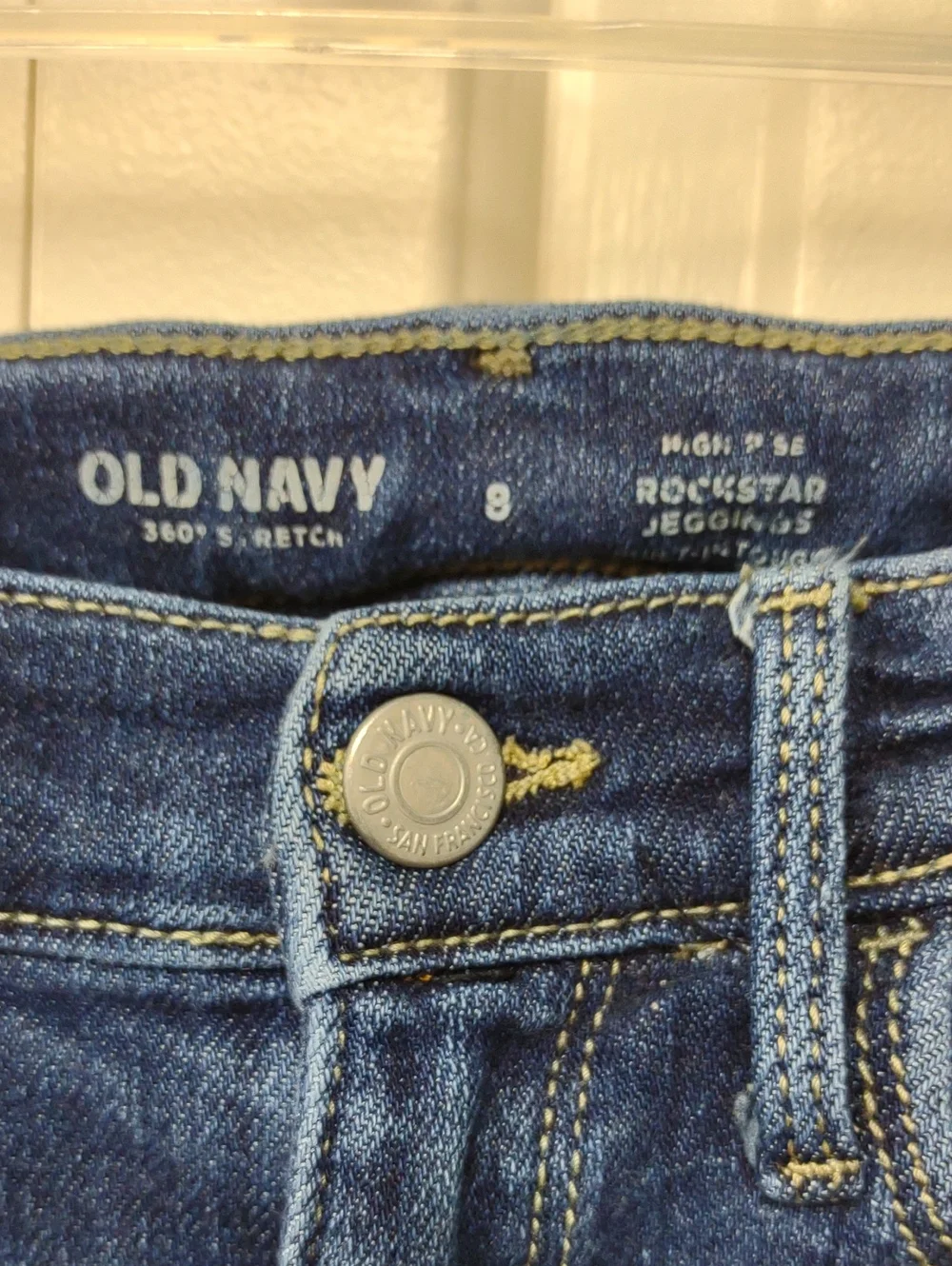 Old Navy Girls' 360 Stretch High Rise RockStar Jeggings Dark Blue Wash Size 8